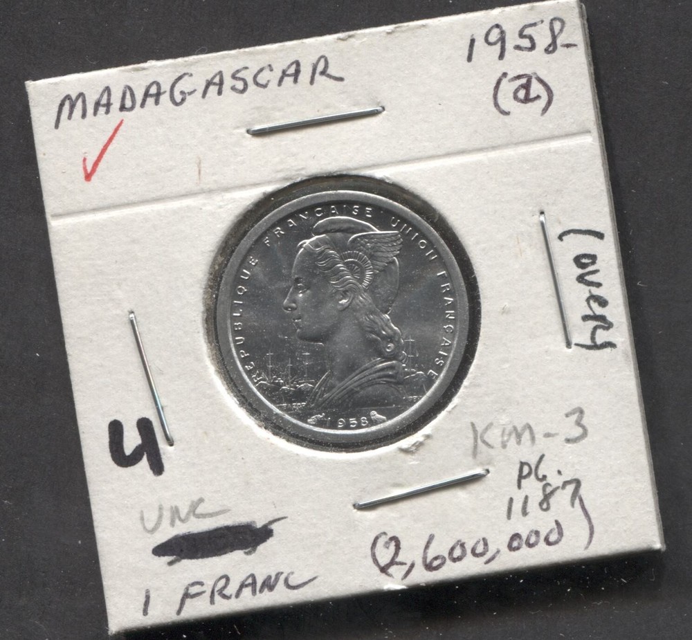 1958(A)-Madagascar-UNC-1 Francs-KM-3