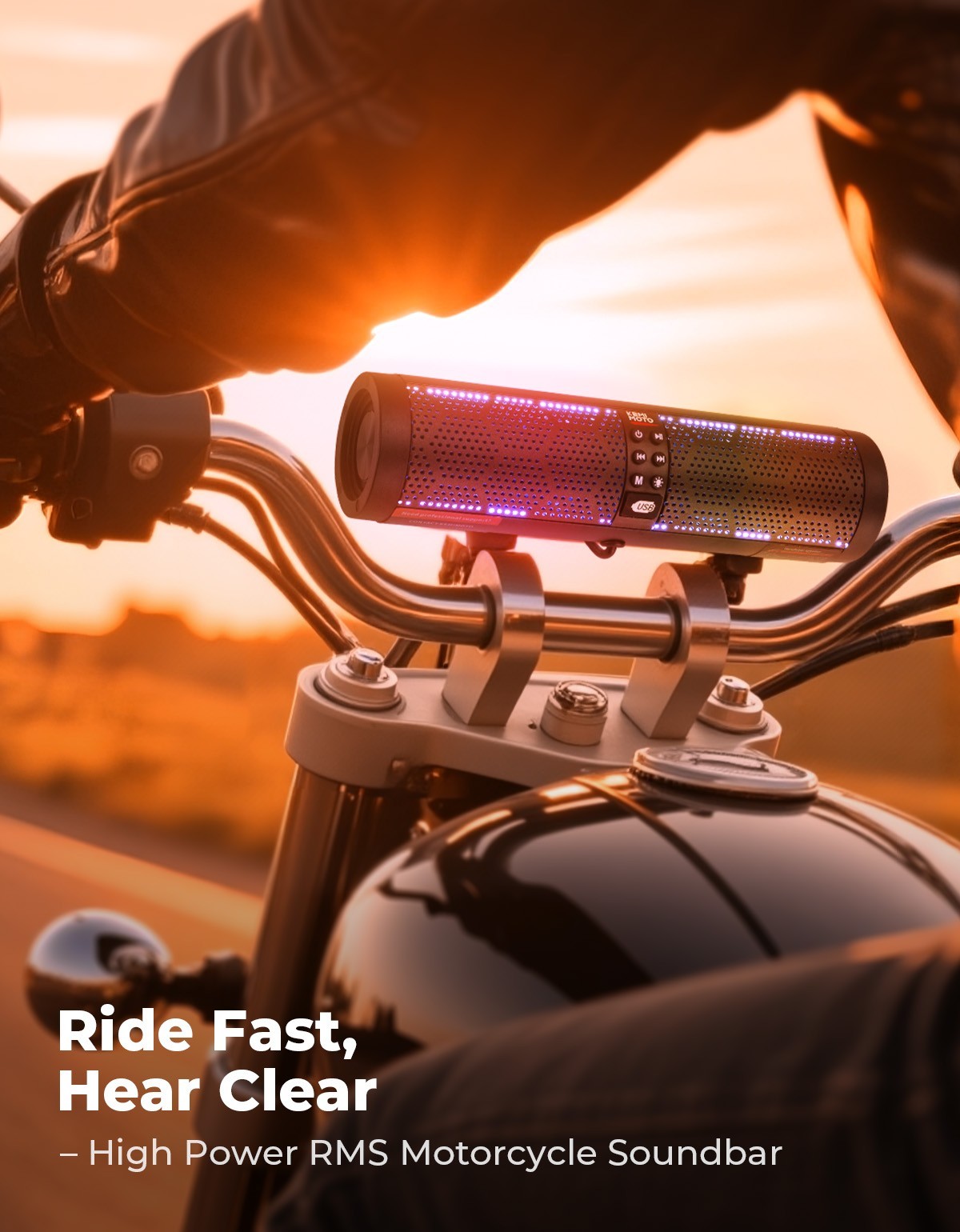 Bluetooth 4-Speaker Motorcycle Sound Bar Stereo Audio System w/ LED RGB Lighting