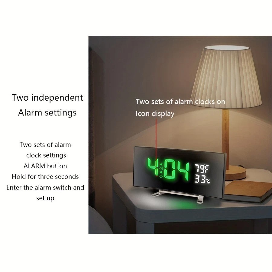 LED Digital Large Display Wall Desk Alarm Clock With Calendar Temperature Date