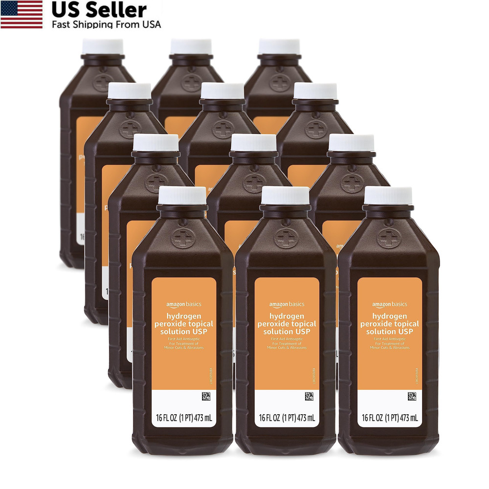 Amazon Basics - Hydrogen Peroxide Topical Solution USP, 16 Fl Oz (Pack Of 12)