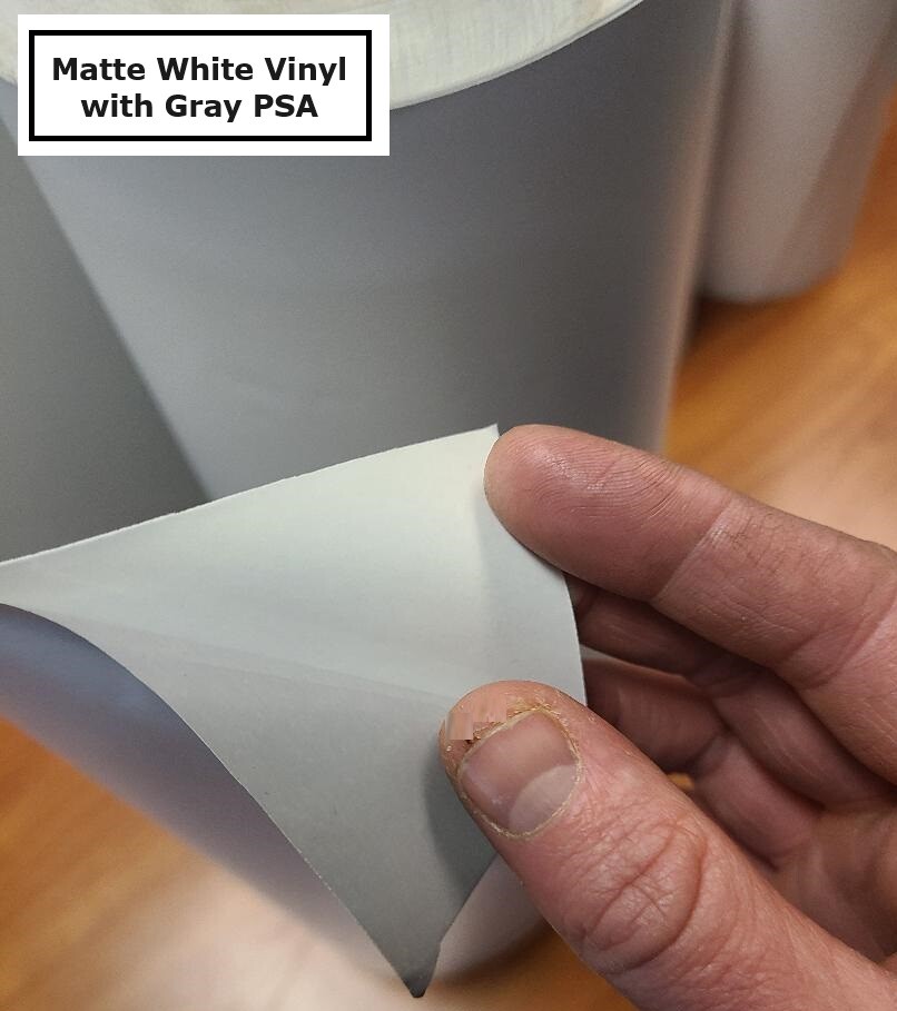 3.4mil Gloss & Matte White Vinyl Decal Sticker Gray-Back Permanent Adhesive