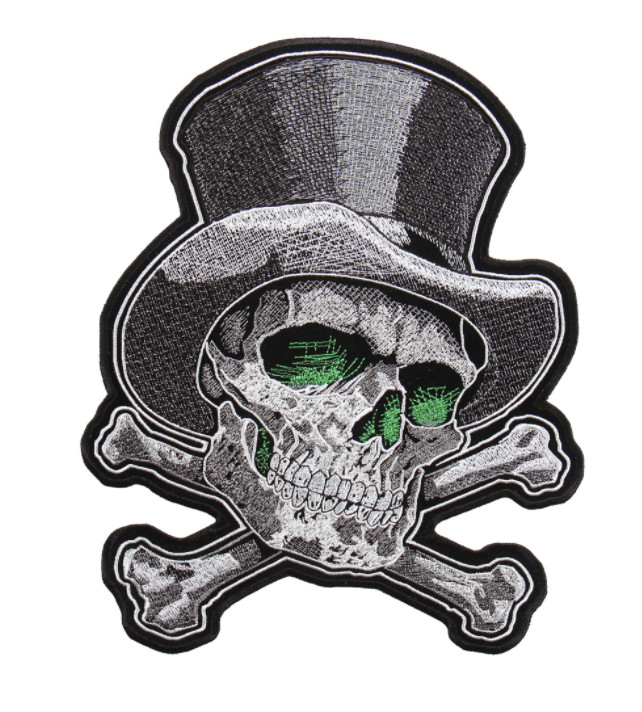 4" CROSS BONES WITH TOP HAT EMBROIDERED PATCH
