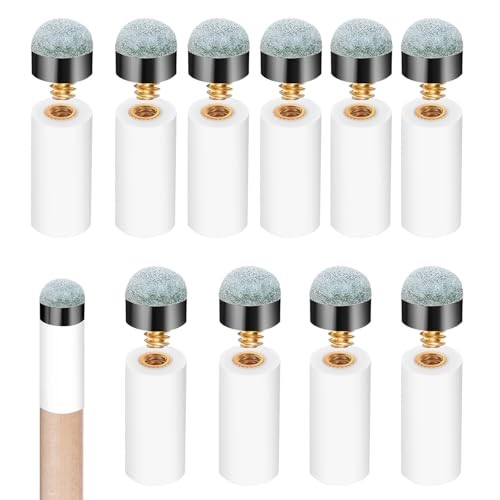 10 Sets Billiard Cues Tips Replacement Kit with White Pool Cue Stick Ferrules,