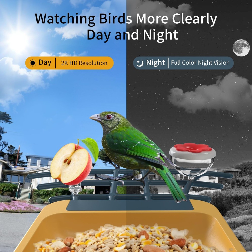 Smart Bird Feeder with Camera Solar Powered AI Identify Bird Feeder 2K Live