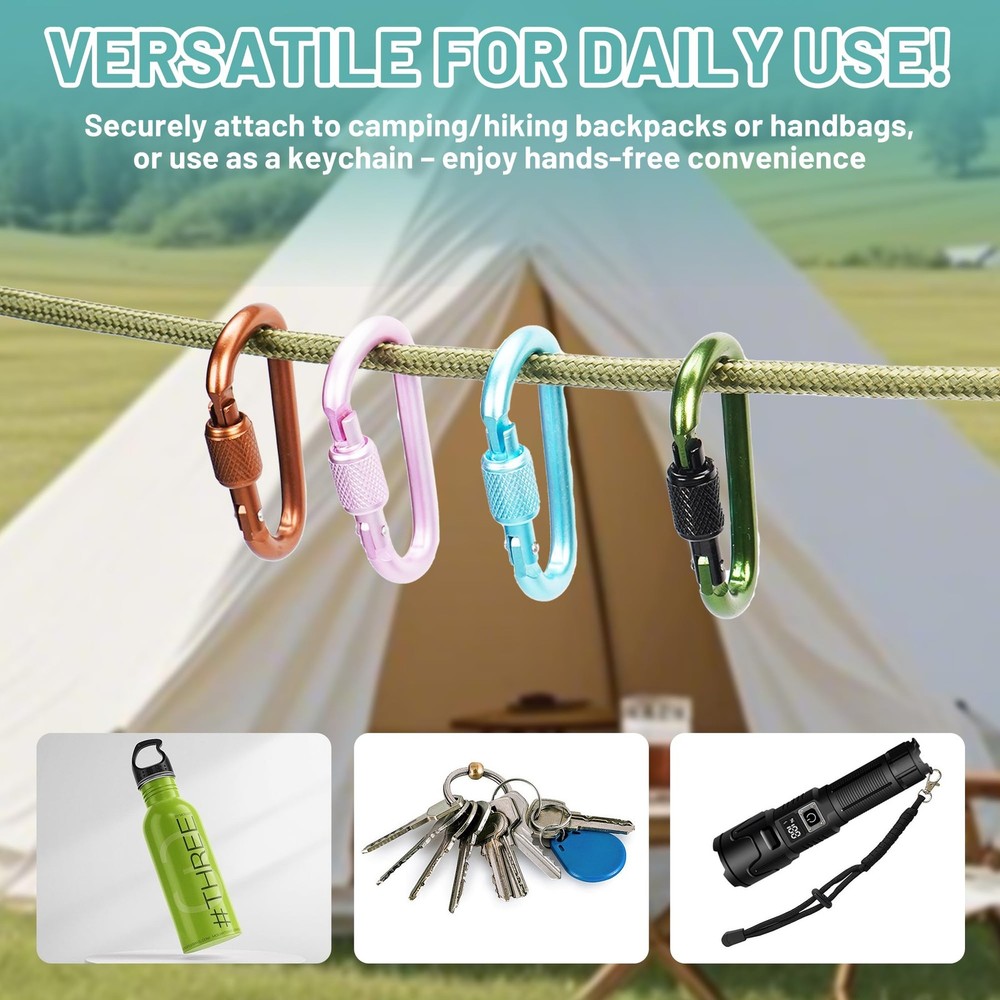 Aluminum Carabiner Clip, Locking Keychain 2.2", 8PACK-Locking Clips