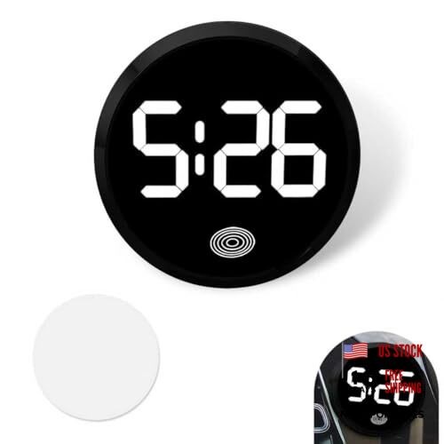 Car Digital Clock, Round Touch LED Display Screen Clock with Night 1 PC White
