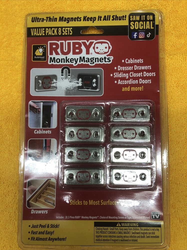 RUBY Monkey Magnets Ultra-Thin Magnetic Plates Keep It All Shut, AS-SEEN-ON-TV