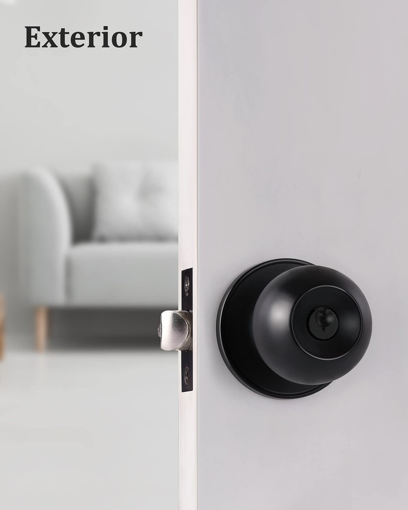 Lanwandeng (3 Pack) Black Door Knobs with Lock and Keys, Interior/Exterior Do...