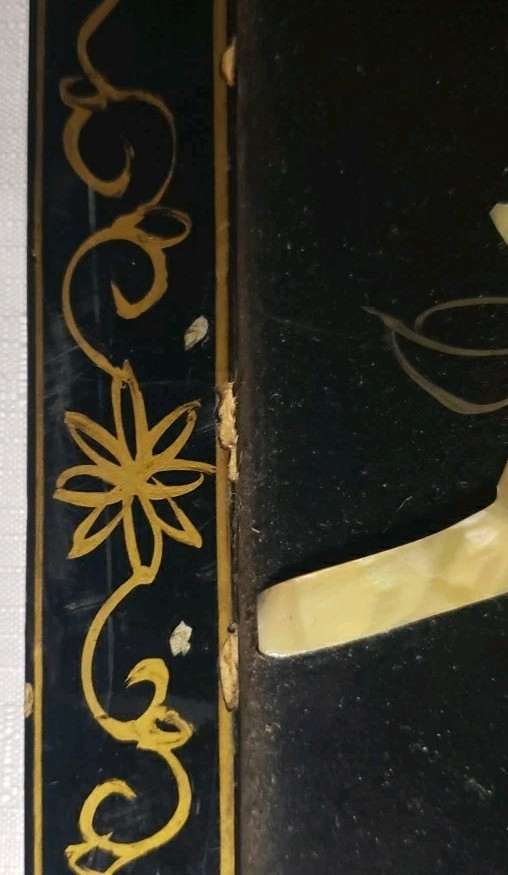 Vintage MCM 4-Panel Mother of Pearl/Black Lacquer Asian Art Wall Panels 36"x12"