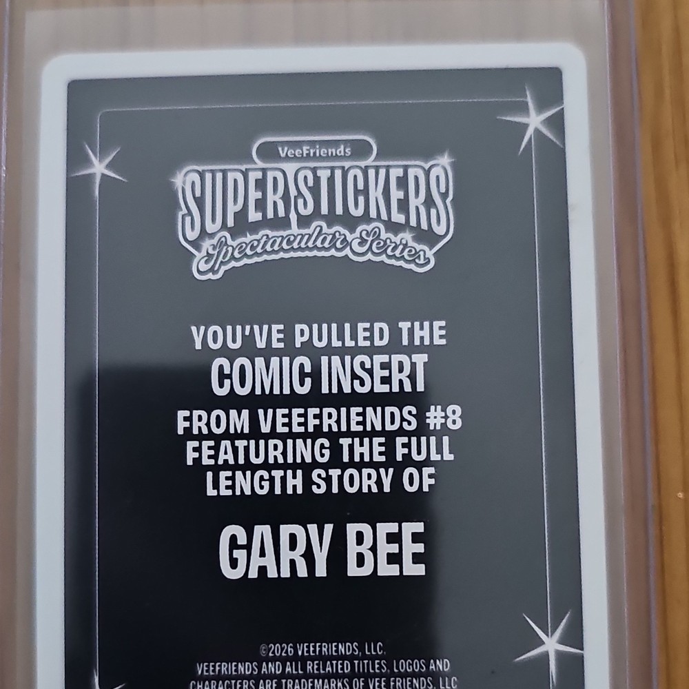 VeeFriends Super Stickers Gary Bee Comic Insert + Gary Bee red debut sticker
