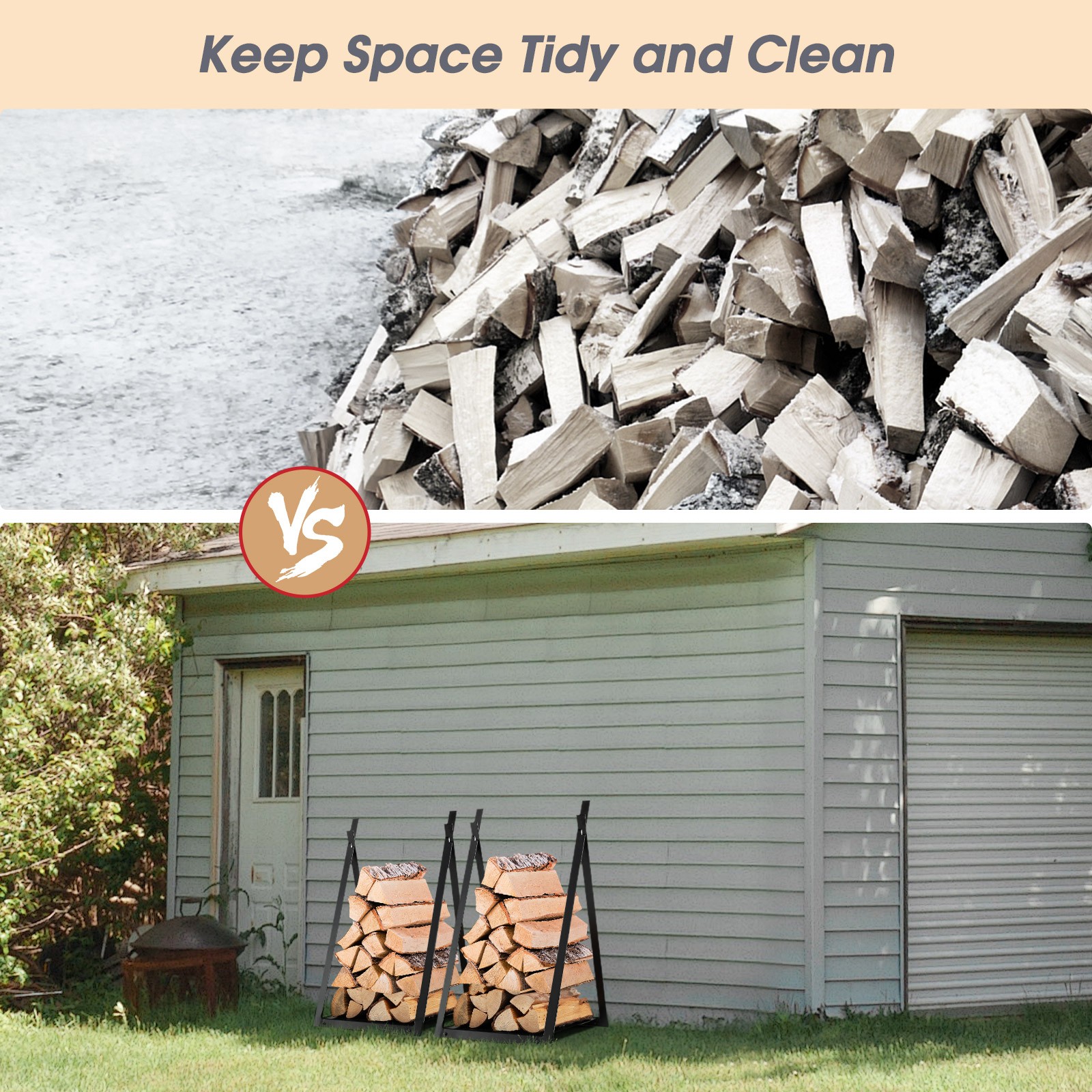 Firewood Rack Fireplace Wood Holder Storage Log Holder with Raised Base