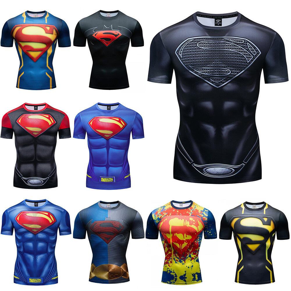 Men's T-shirts Superman Superhero Compression Tights Tops Short Sleeve Tee Gym