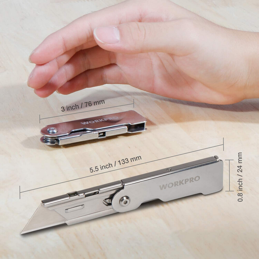 WORKPRO 3 Pack Folding Pocket Utility Knife Set Compact Lock Back Box Cutter New