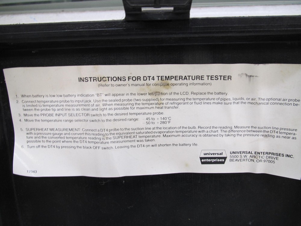 Universal Enterprises Temperature Tester Model DT4 Digital Thermometer