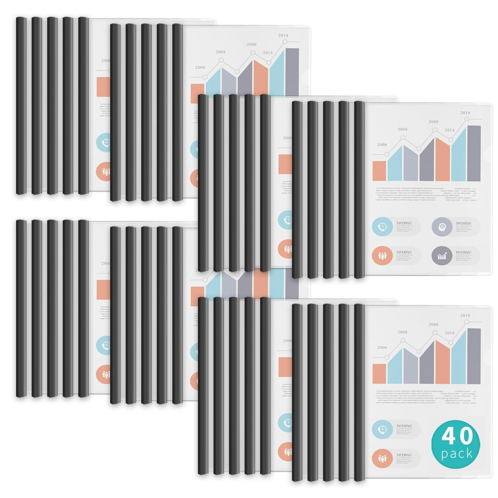 Binditek 40 Pack Heavyduty Clear Report Covers with Sliding Bars, 110 Sheet Capa