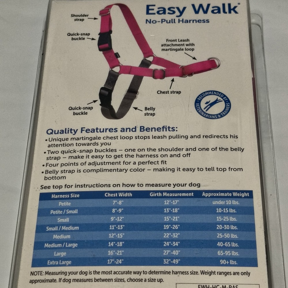 PetSafe Easy Walk No-Pull Harness-Size Medium 25-50lb-Pink-New
