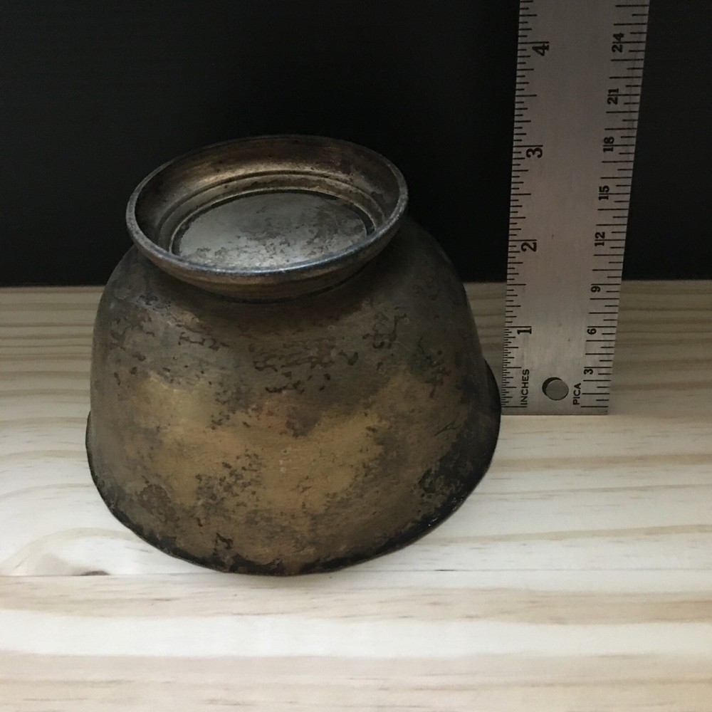 Vintage 1980s Silver Plated Small Bowl 5"D x3"H w/ Red enameled inside Tarnished