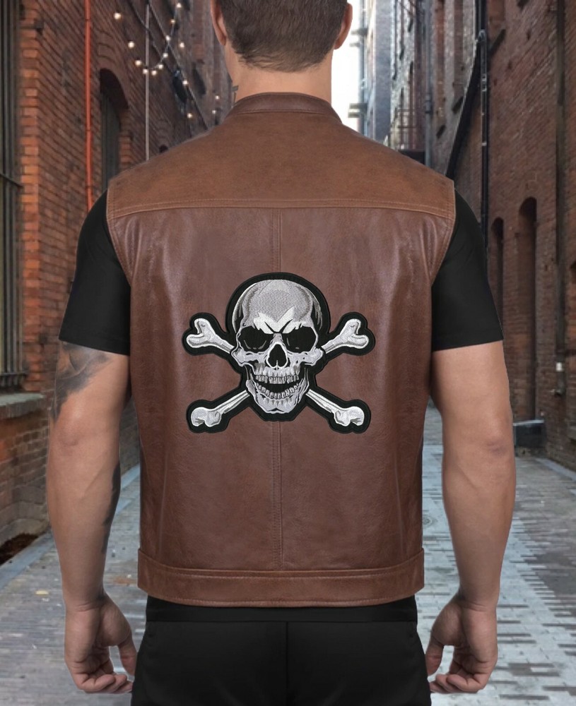 SKULL & CROSSBONES Patch 10" | Skeleton Half Skull | Embroidered Iron On Large