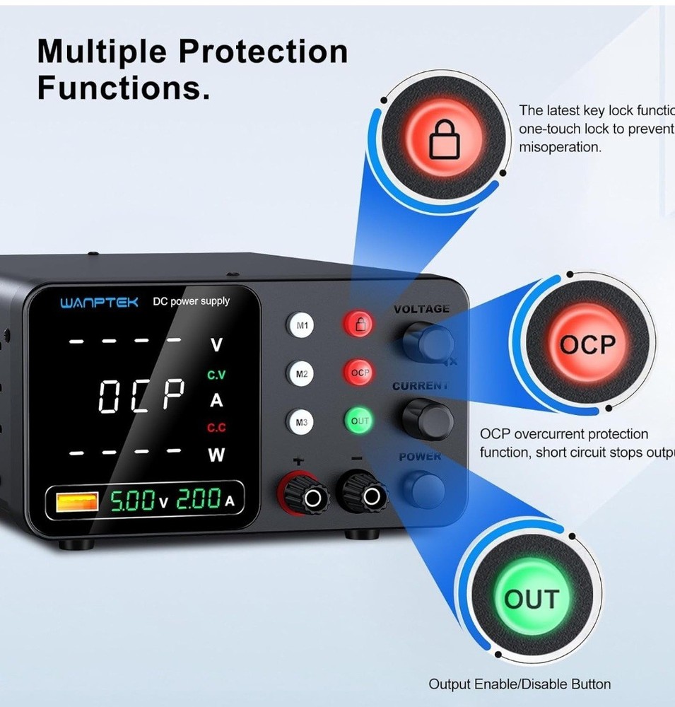 Best WANPTEK DC Bench Power Supply 30V 10A Regulated Variable Lab with Memory