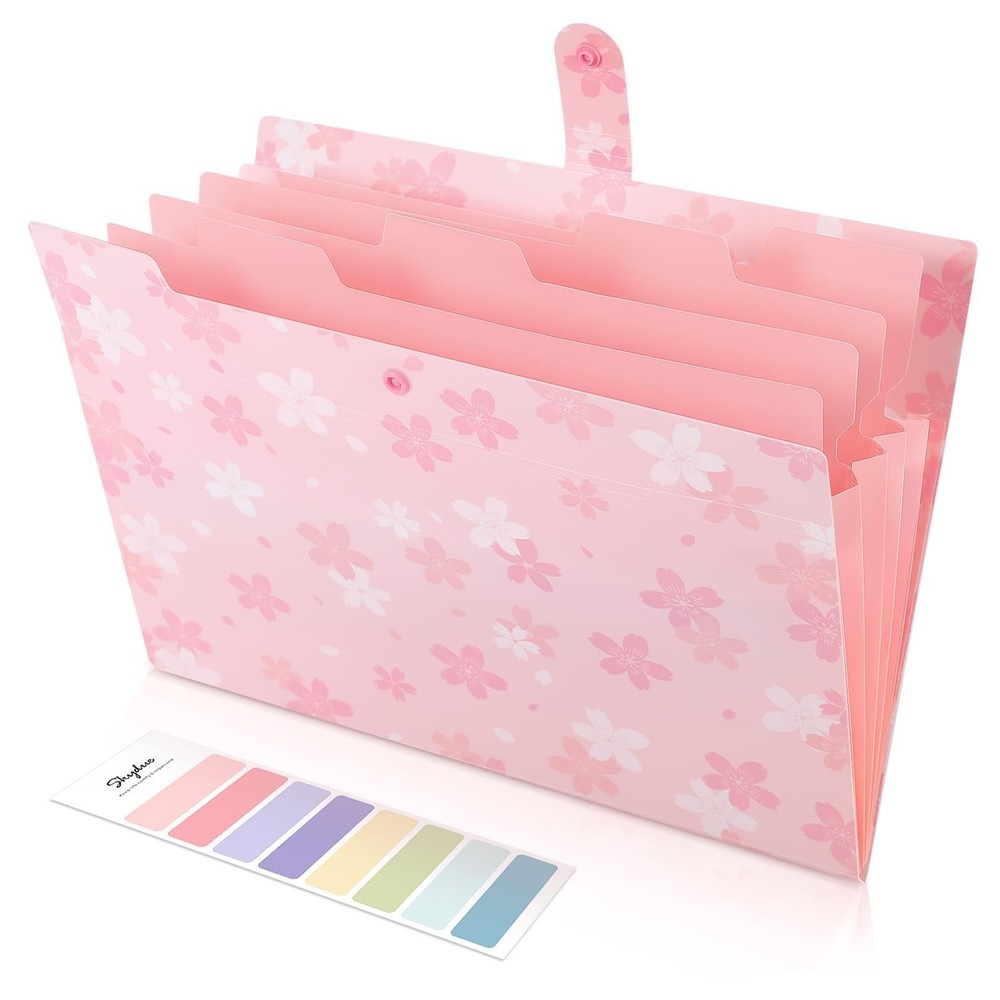 SKYDUE Pink Expanding File Folder with 5 Pockets, letter, A4, Sakura