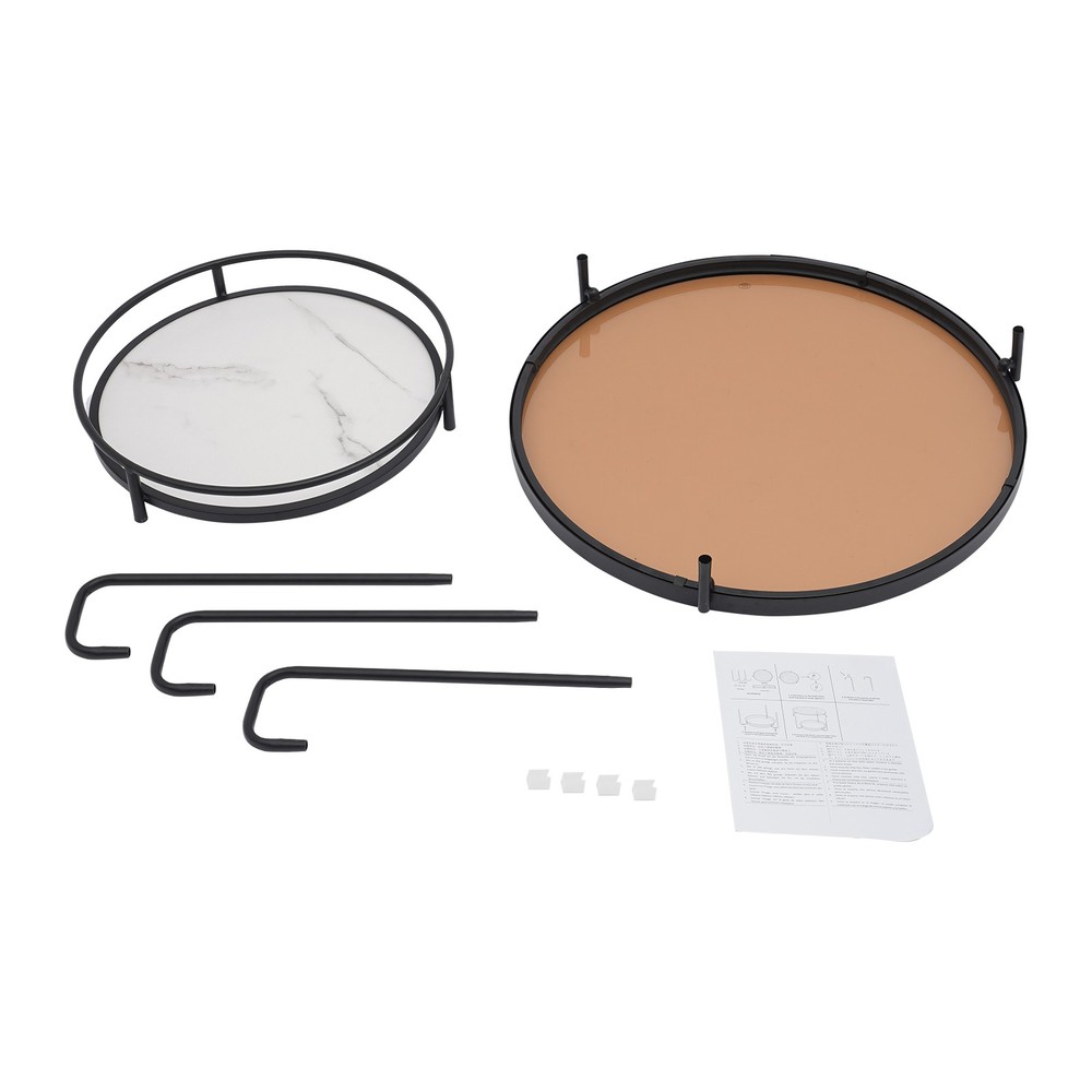 2-tier Modern Side Table Tempered Glass Side Table Round Coffee Table 60cm dia.