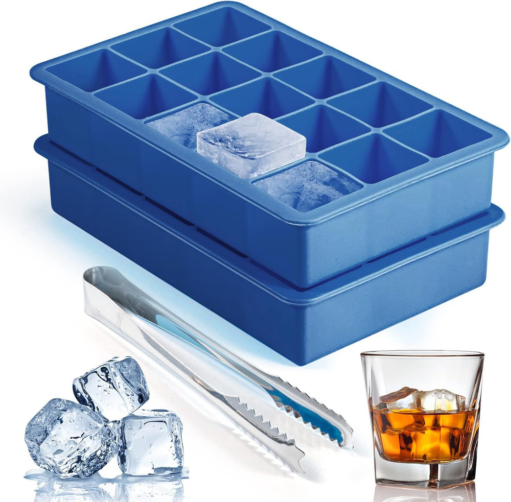 2 Pack Silicone Ice Cube Trays for Cocktail, Easy Release Square Ice Cubes Mold