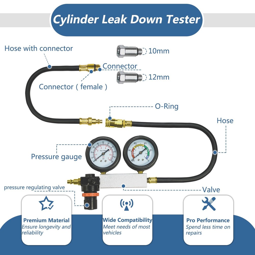 Cylinder Leak Down Tester Kit Compression Leakdown Detector Leakage Test Set ...