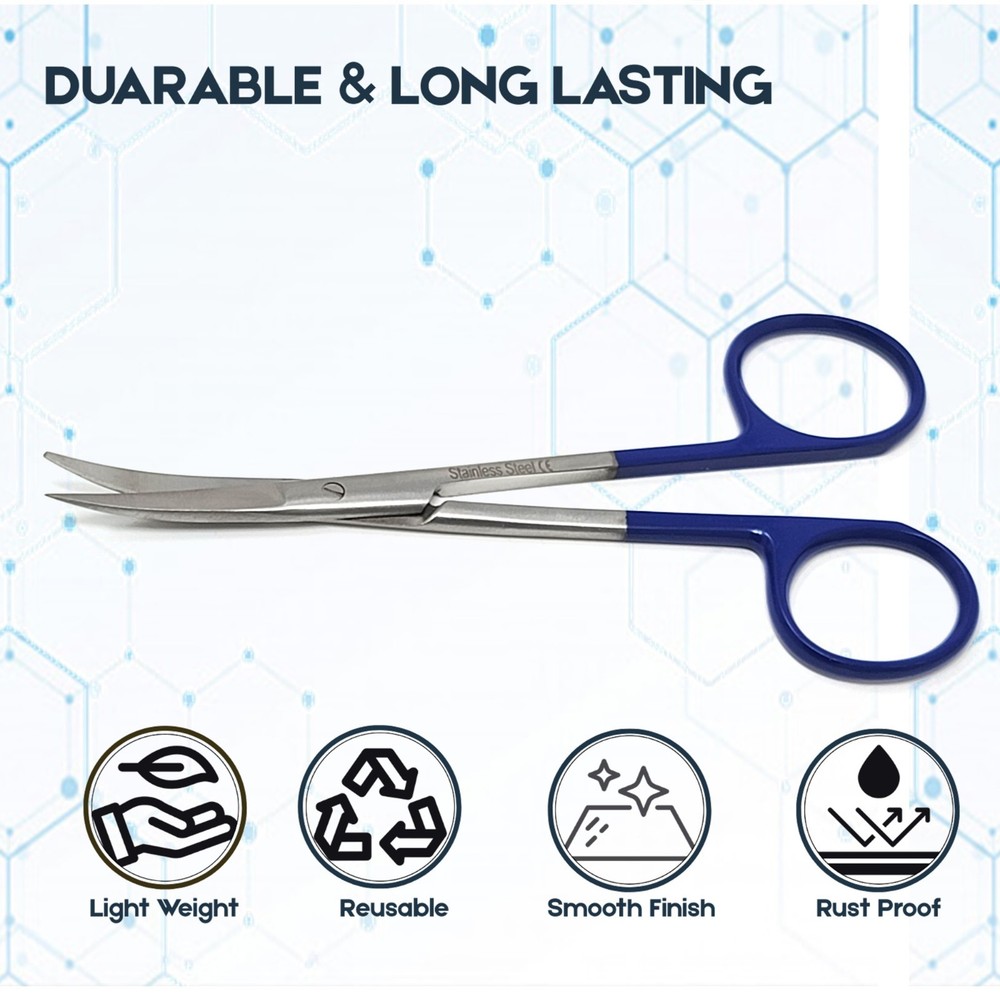 4.5" Micro IRIS Scissors Curved Pointed Tips Dental Veterinary Shears-BlueHandle