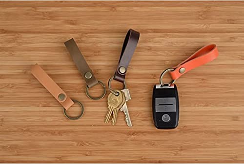 PU Leather Keychain Solid Metal Bronze Handcraft Key Ring Coffee Colour