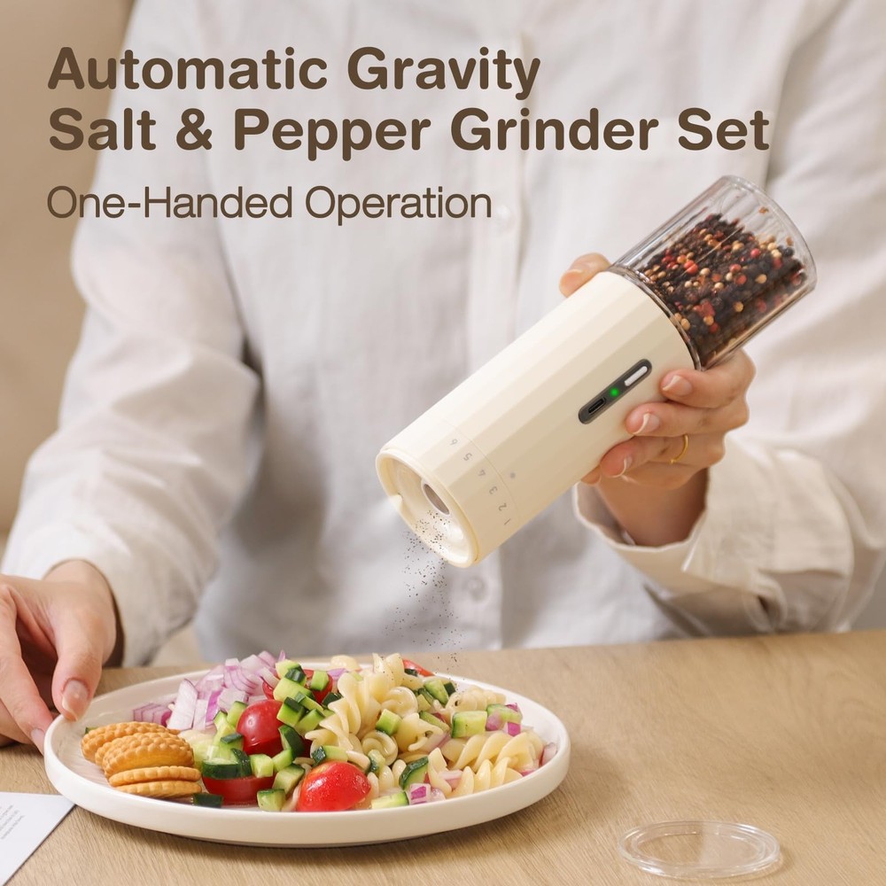 6 Level External Adjustable Pepper Grinder Rechargeable Salt Grinder -Quick C...