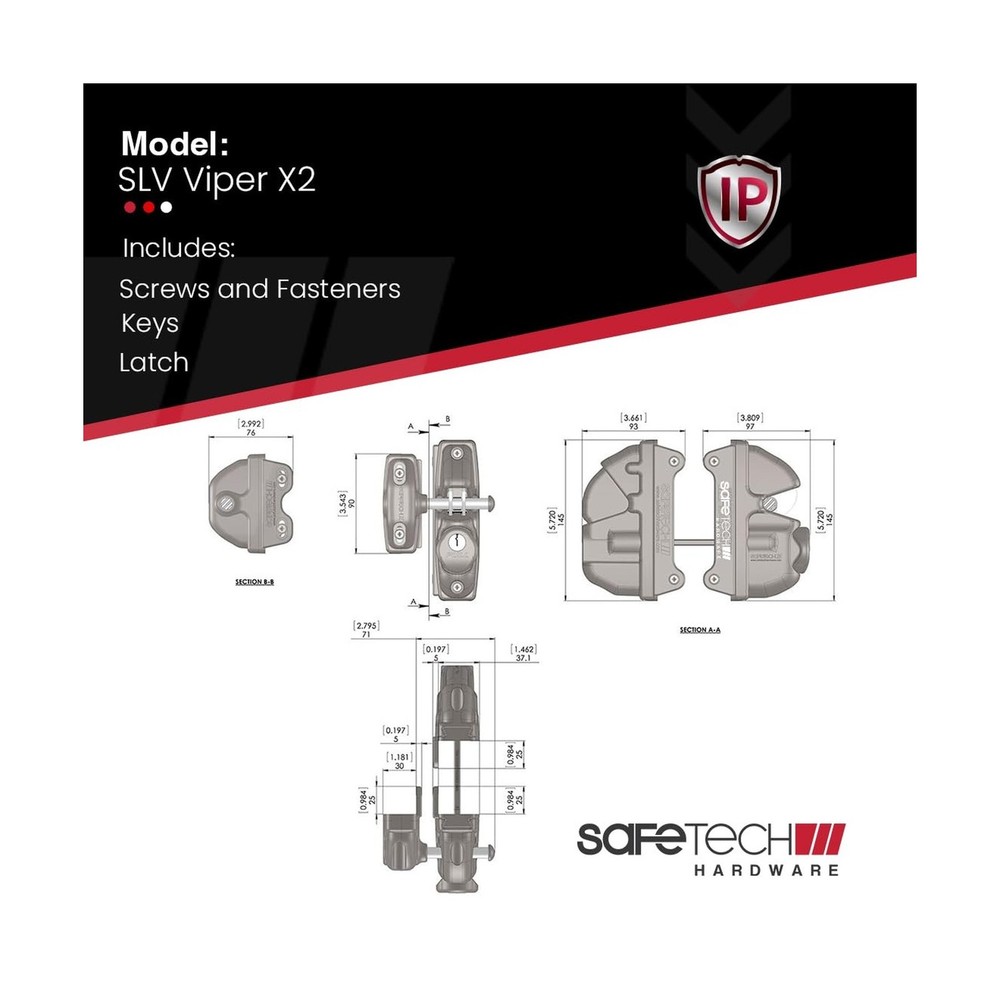 Safetech Hardware ViperX2 Gravity Gate Latch | Two-Side Entry Keyed | 2 Indep...