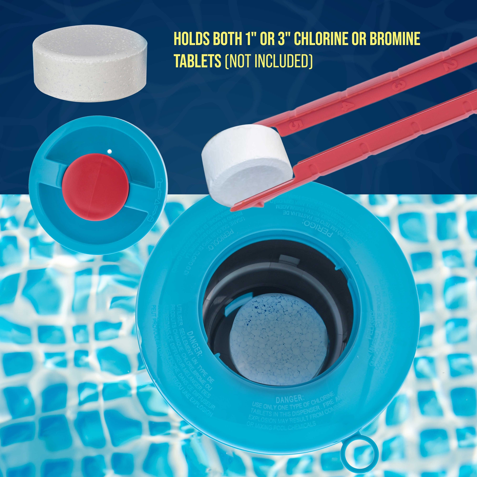 U.S. Pool Supply Cleaner Floater Dispenser, Pop-Up Refill Indicator, 3" Tablets