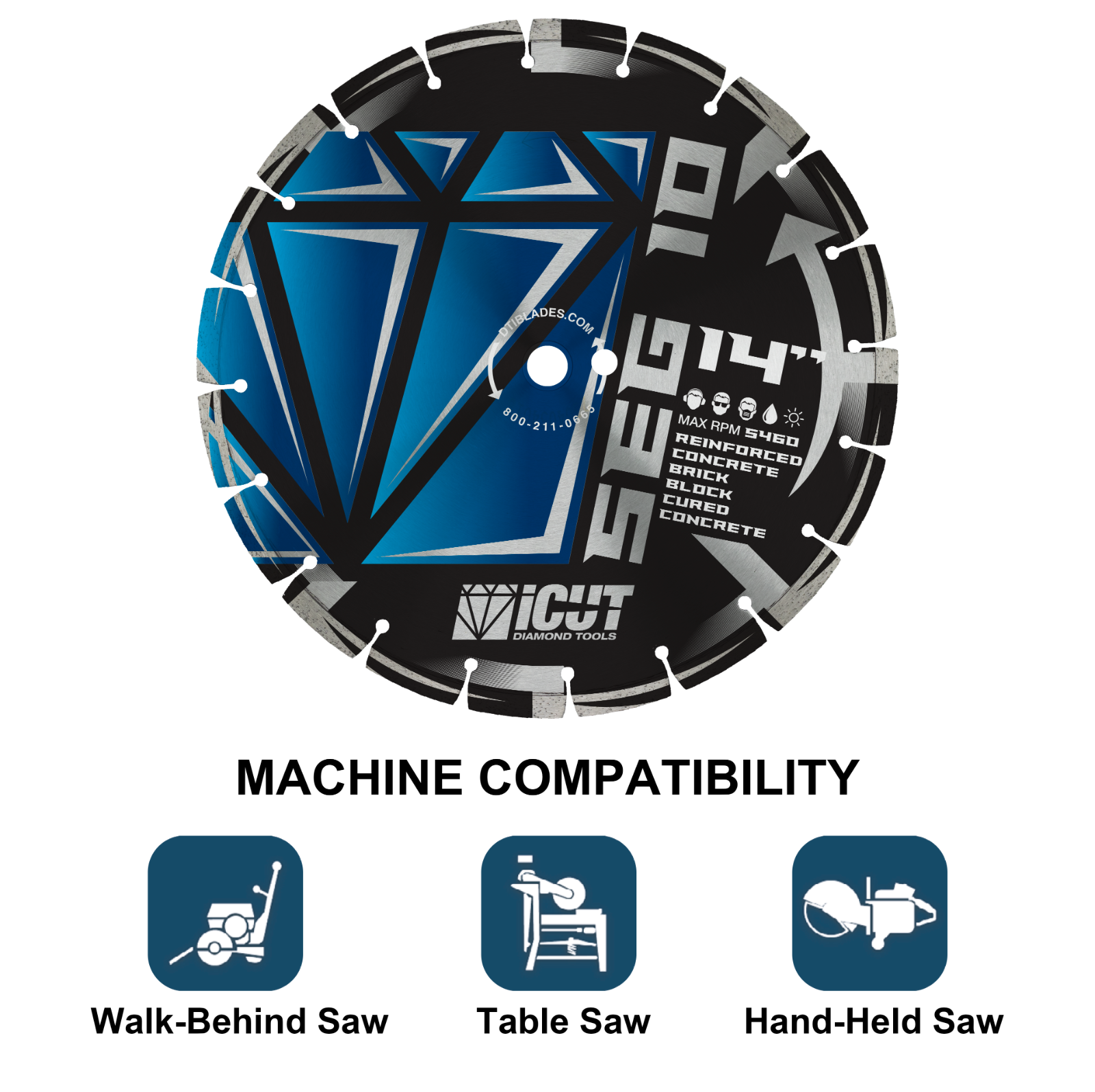 14" Segmented Saw Diamond Blade 10mm for Concrete, Block, Brick - 2 Pack