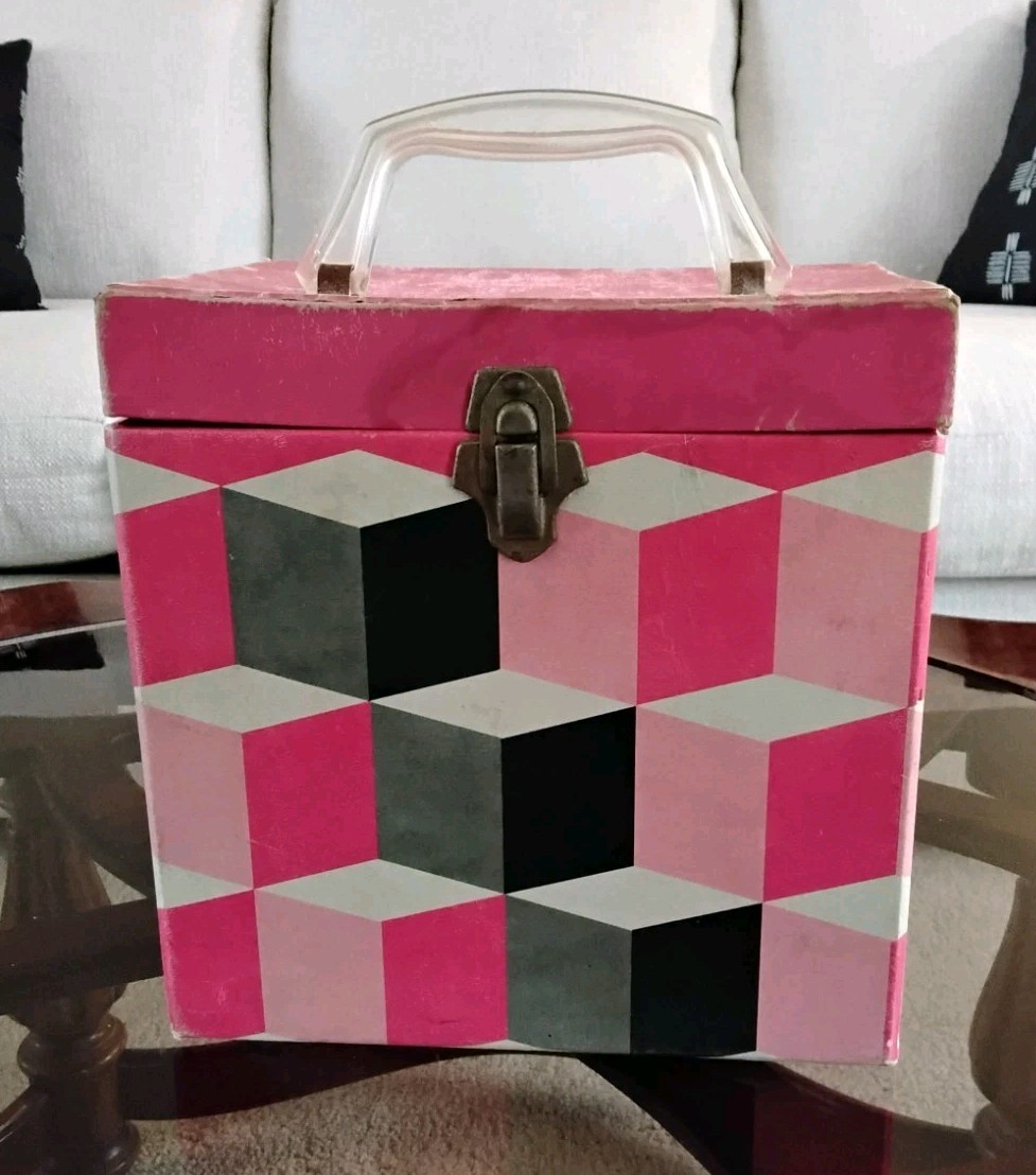 Platter-Pak 1960s Psychedelic Vinyl Record Storage Box Case 45 45’s 1 Owner Pink