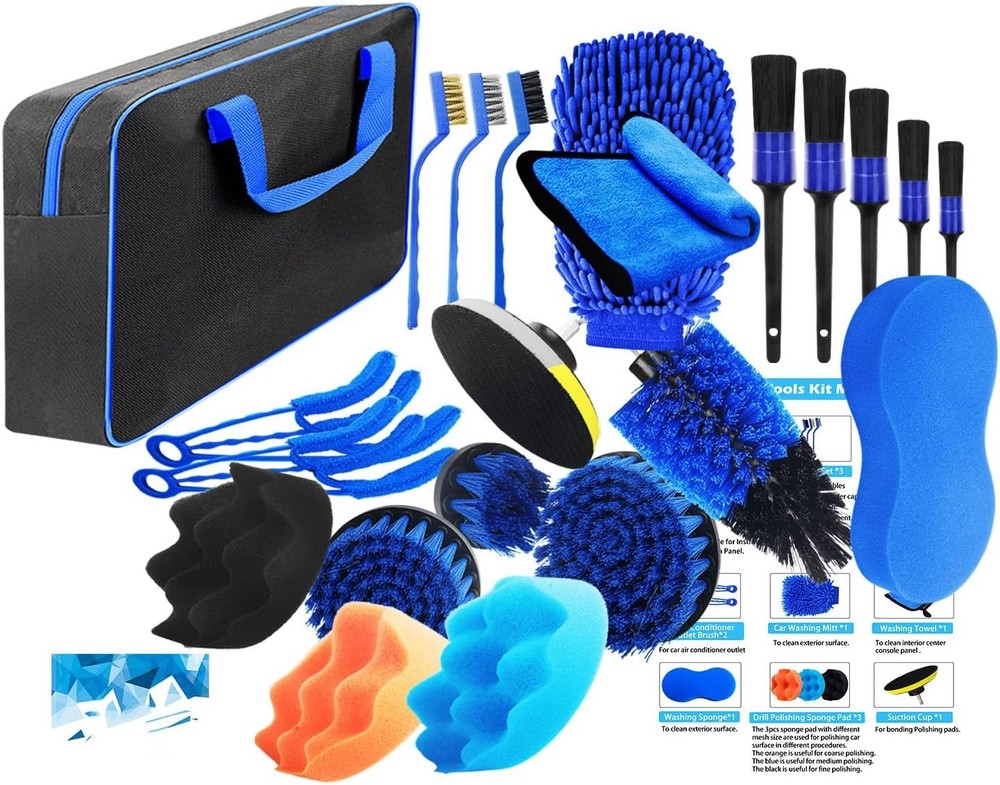 Auto Car Cleaning Kit 22Pcs Car-Cleaning-Tool-Set Drill not include