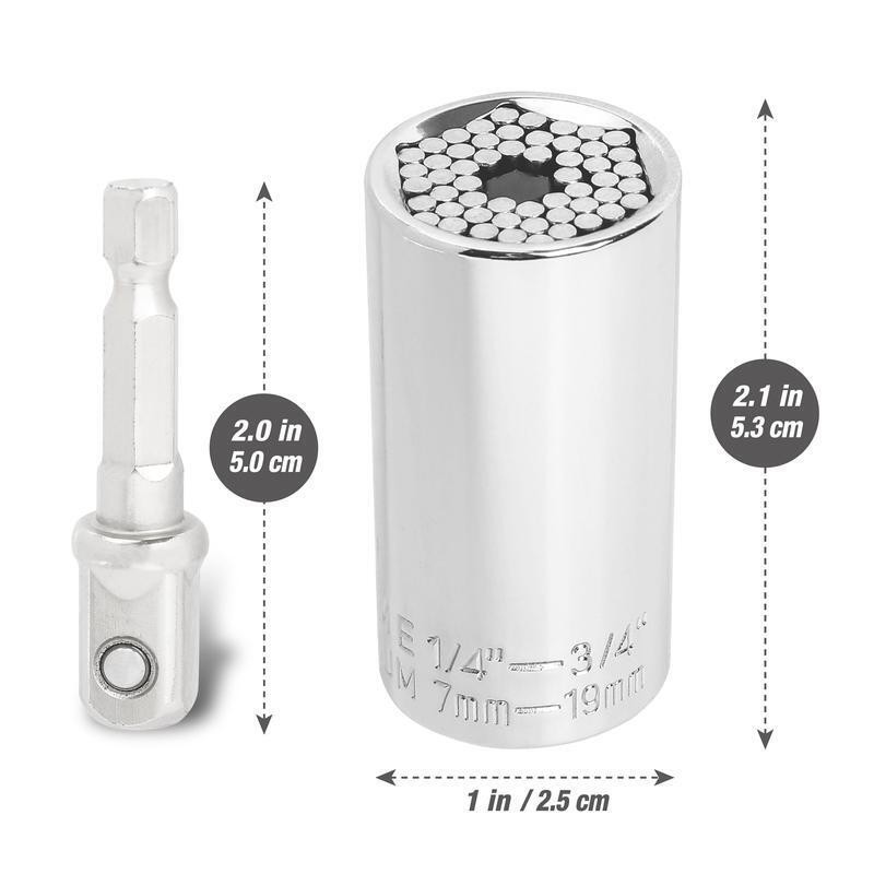 Universal Socket W/ Power Drill Adaptor 1/4-3/4 Inch 54 Edges Adjustable Tool US