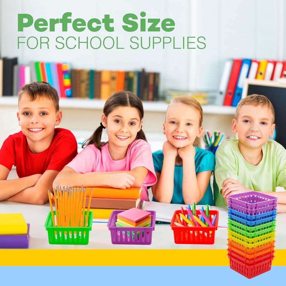 12 Pack Small Classroom Storage Baskets, Square 4.5" Sturdy Plastic Colorful ...