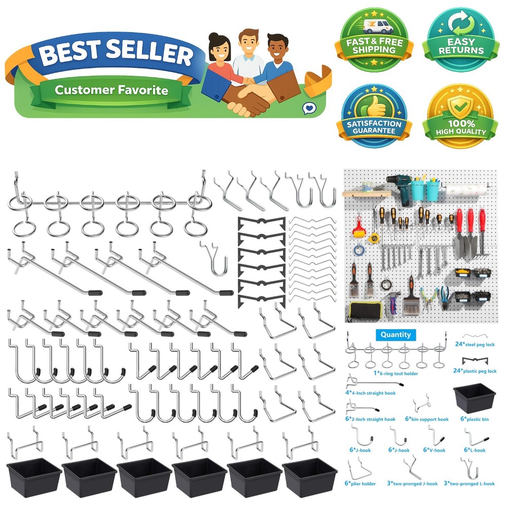 Pegboard Hooks Assortment, for Organizing Various Tools, with Pegboard Bins, ...