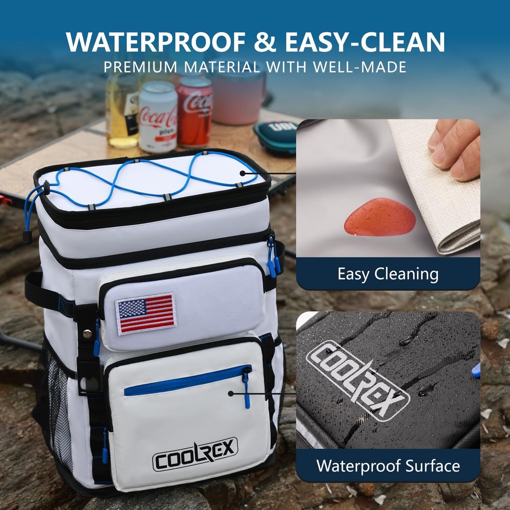 Large Backpack Cooler White 36 Can Cooler Backpack with 2 Insulated Compartme...