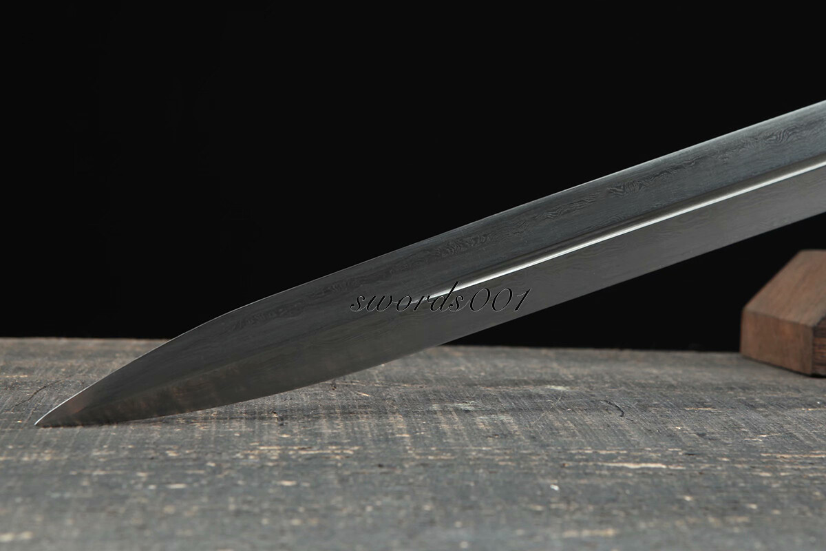 Handmade Brass Handle Short Divine Sword Damascus Steel Blade Leather Sheath