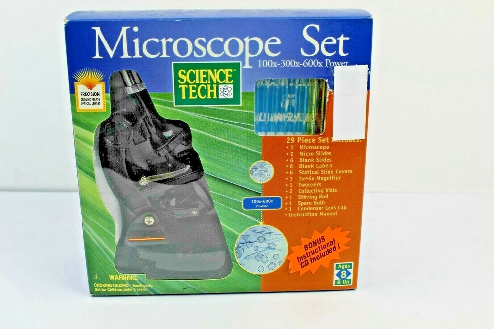 Science Tech Microscope Set 100x-300x-600x Power 29 Piece Set New
