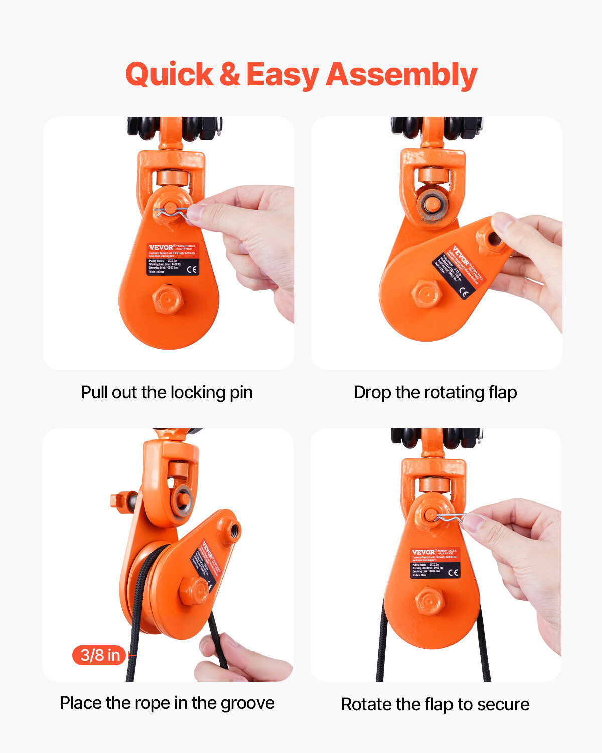 2 Ton 3" Snatch Block with Chain Flatbed Tow Truck Rollback Car Carrier Cable