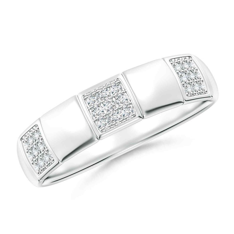 Alternating Pave-Set Round White Topaz Stackable Band Ring 925 Sterling Silver