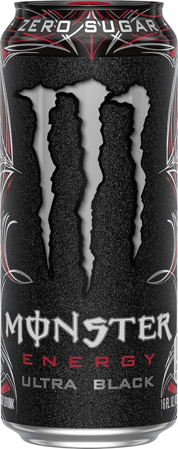 (15 Pack) Monster Ultra Black Energy Drink with Vitamins, Zero Sugar, 16 Fl Oz