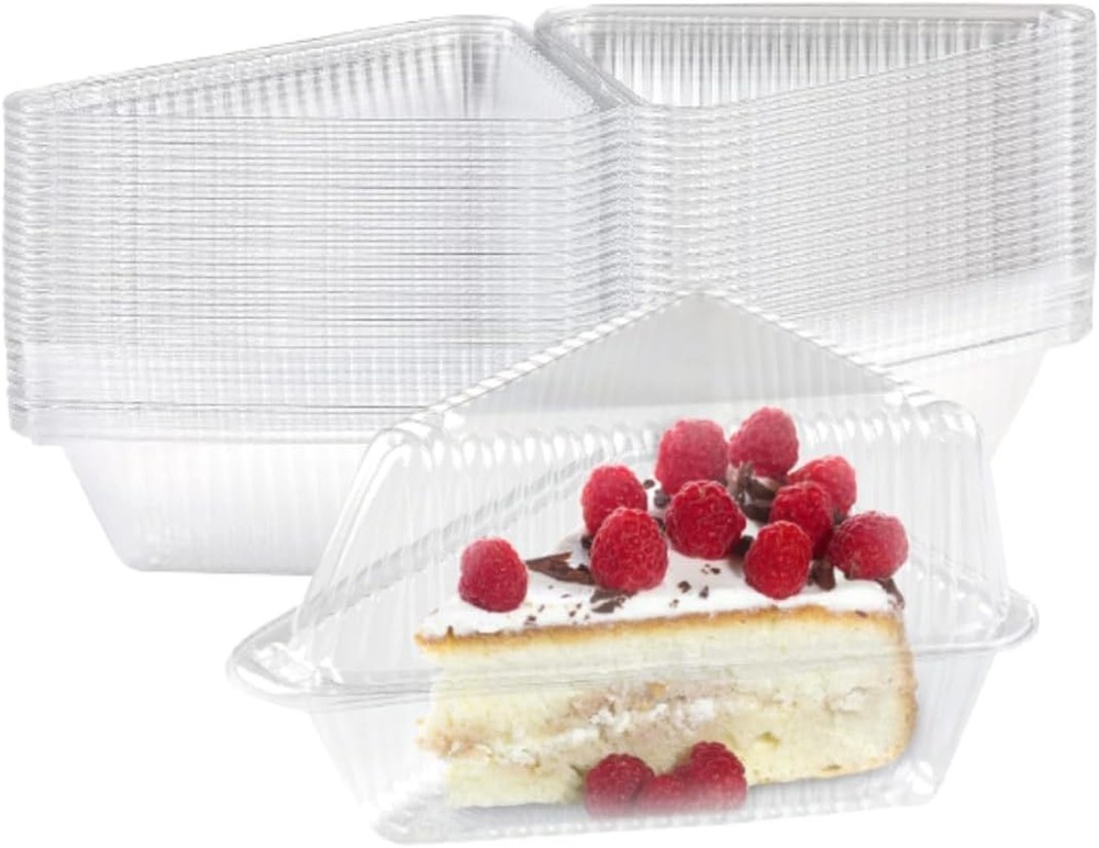 50 Pcs Cake Slice Containers with Lid, Single Clear Small, Triangle 50 Pack