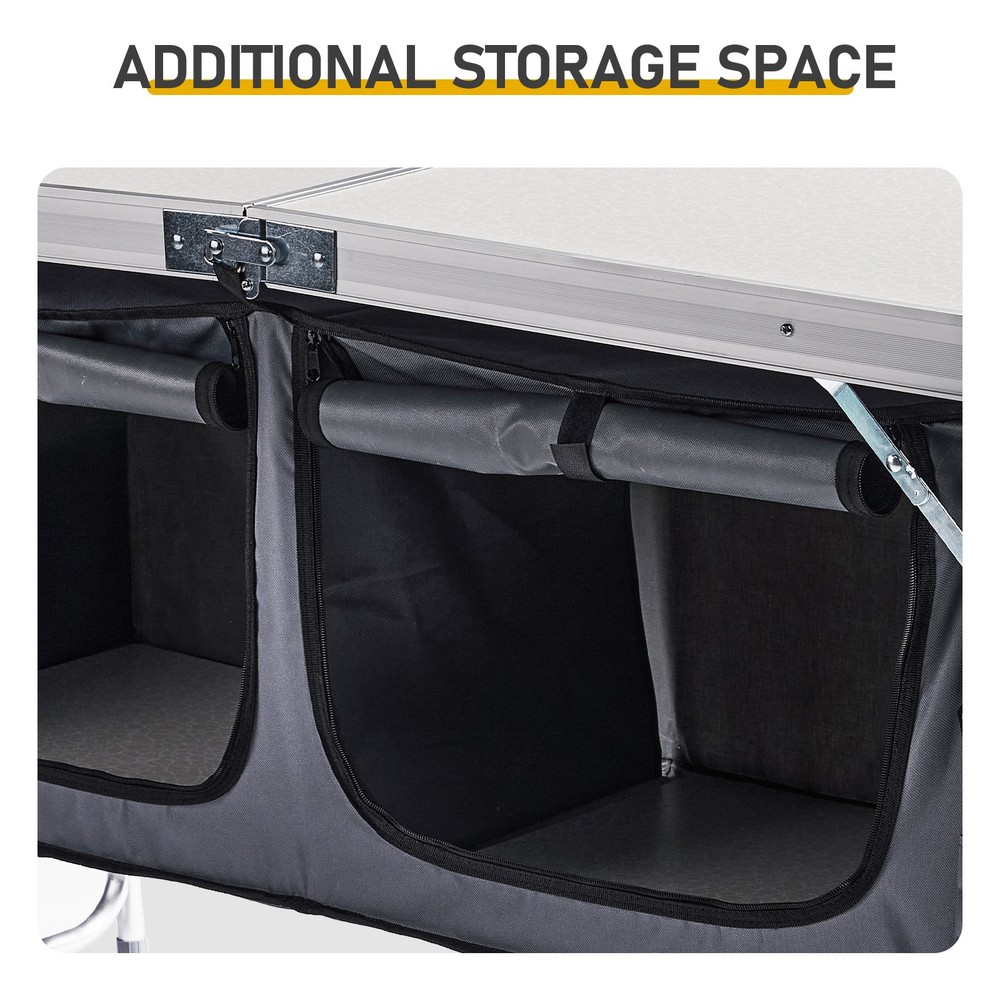 4ft White Folding Camping Table w/ Storage & Adjustable Height, Portable