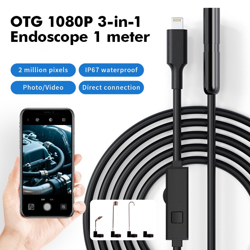 3.3FT 8LED Borescope Endoscope Snake Inspection Scope Camera for iPhone Android