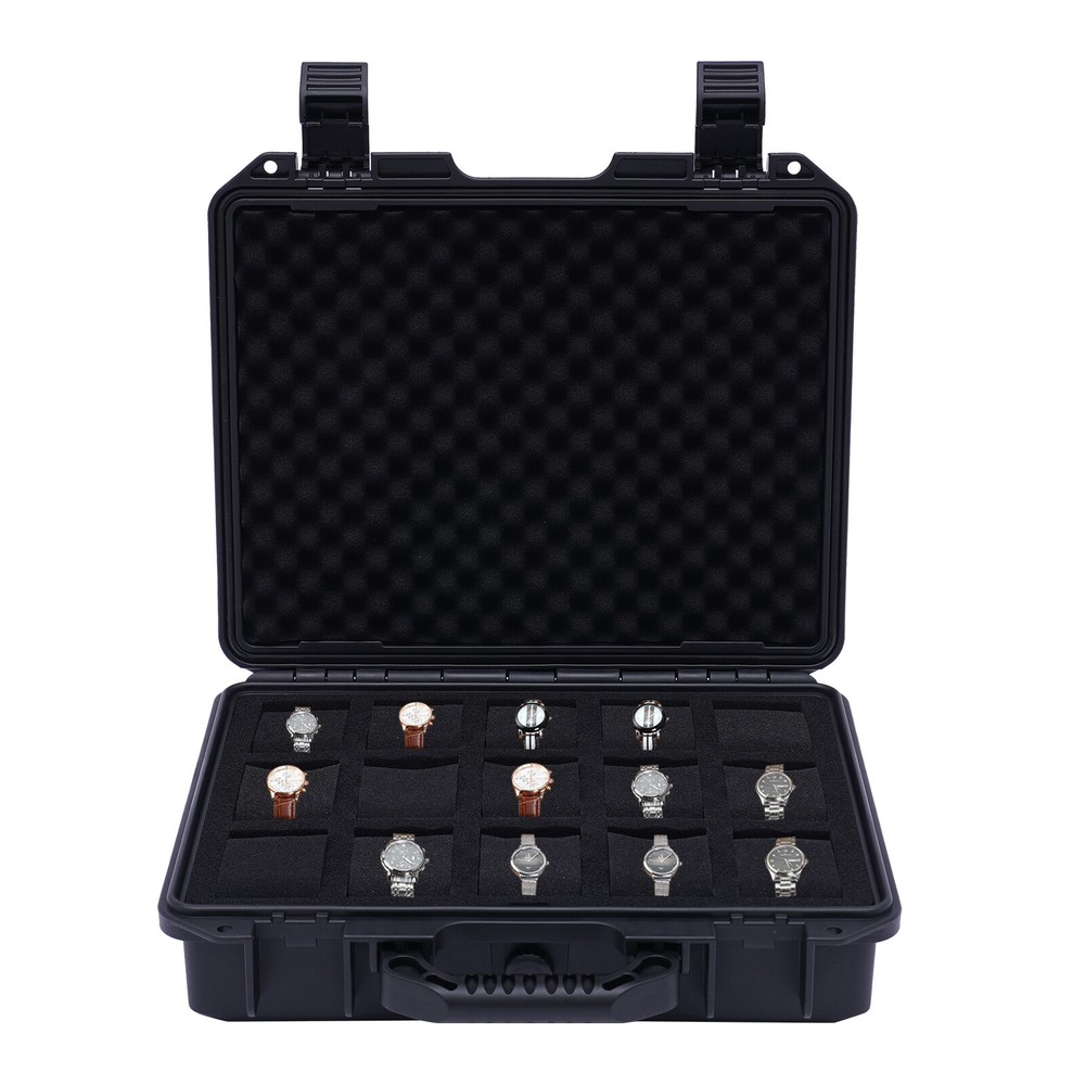 15 Slots Plastic Suitcase Display Storage Case Waterproof Watch Storage Box Case