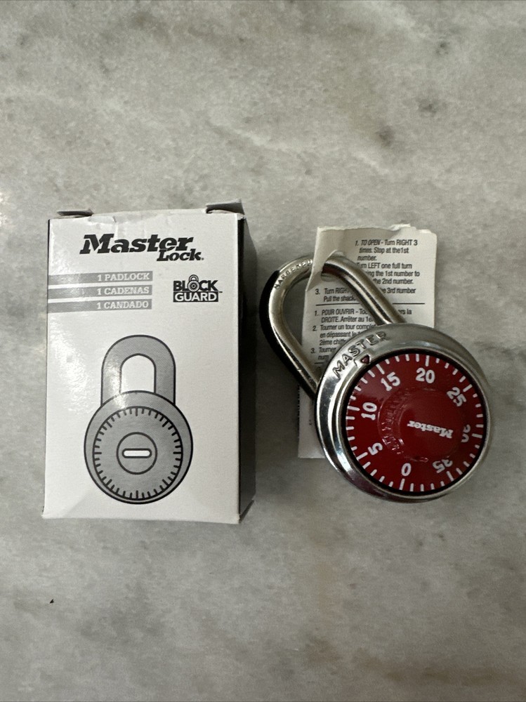 Master Lock Combination Padlock - Block Guard - Red Face - New - Back to School