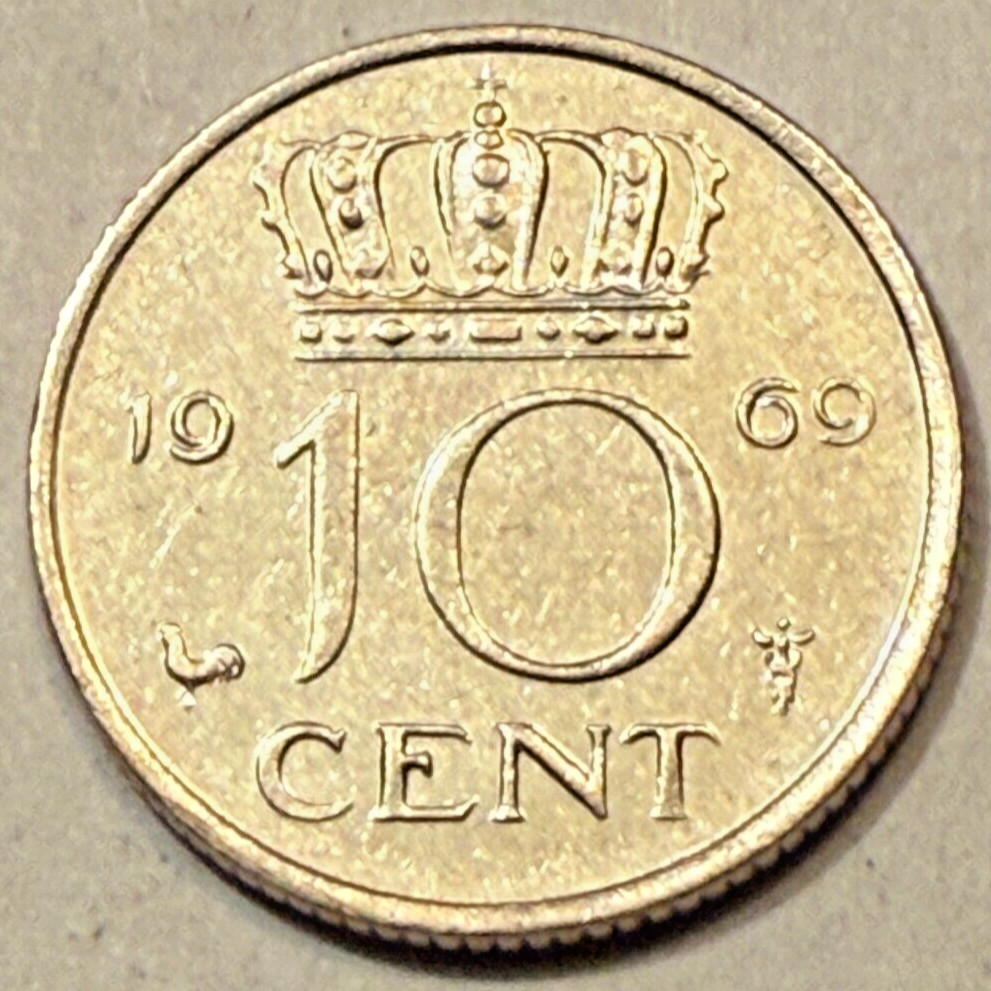 1969 Netherlands 10 Cents KM# 182